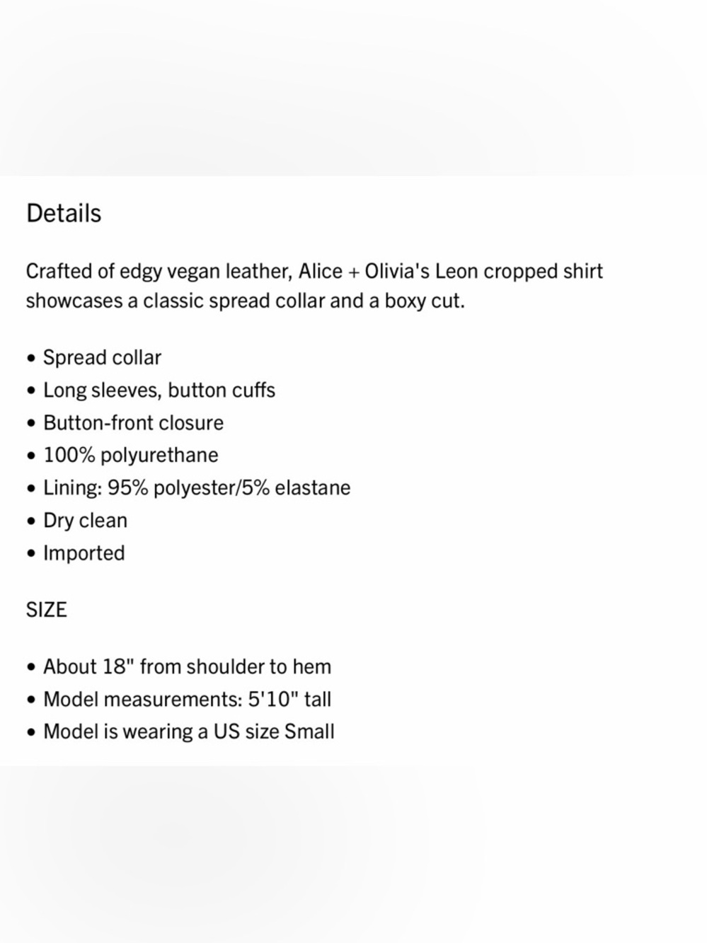 Alice + Olivia Leon Crop Faux Leather Shirt - Picture 12 of 12